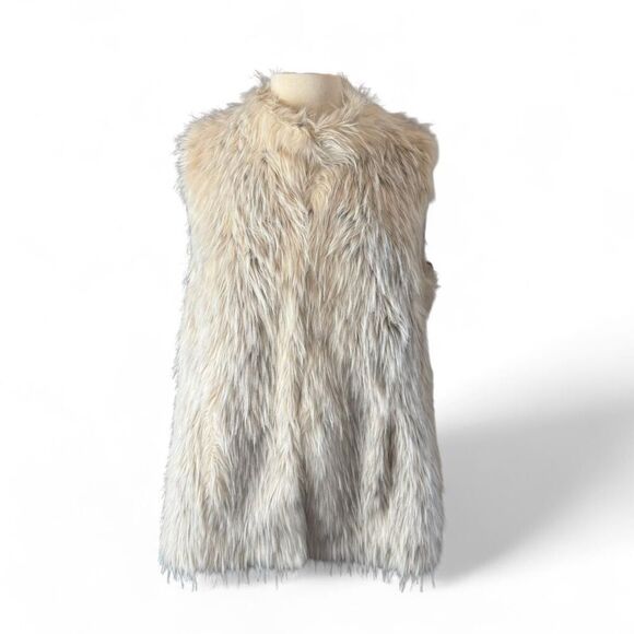 Rachel Zoe Women’s Faux Fur Vest Ivory Cream Sleeveless hook closure Size L - Picture 2 of 8